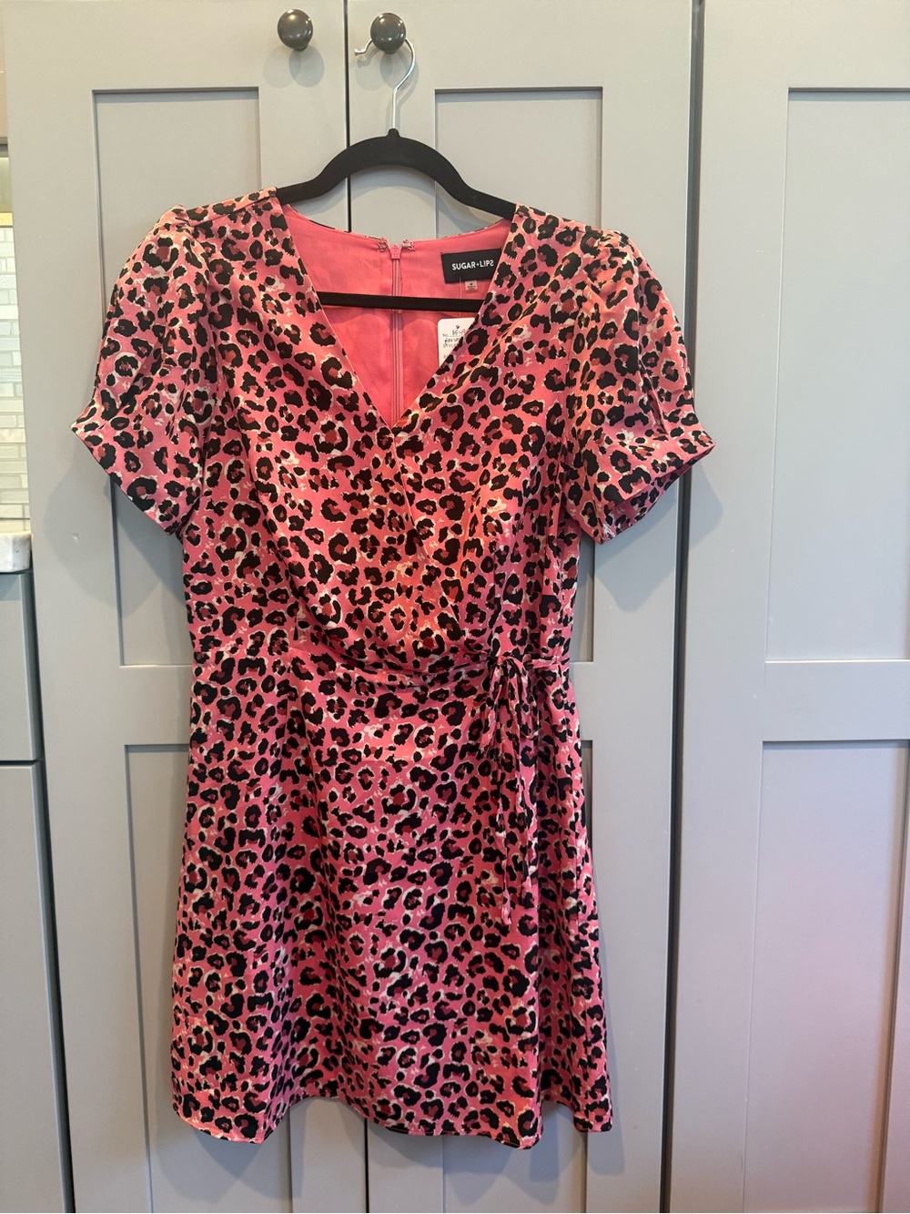 Sugarlips Pink and Black Leopard Wrap-Style Dress